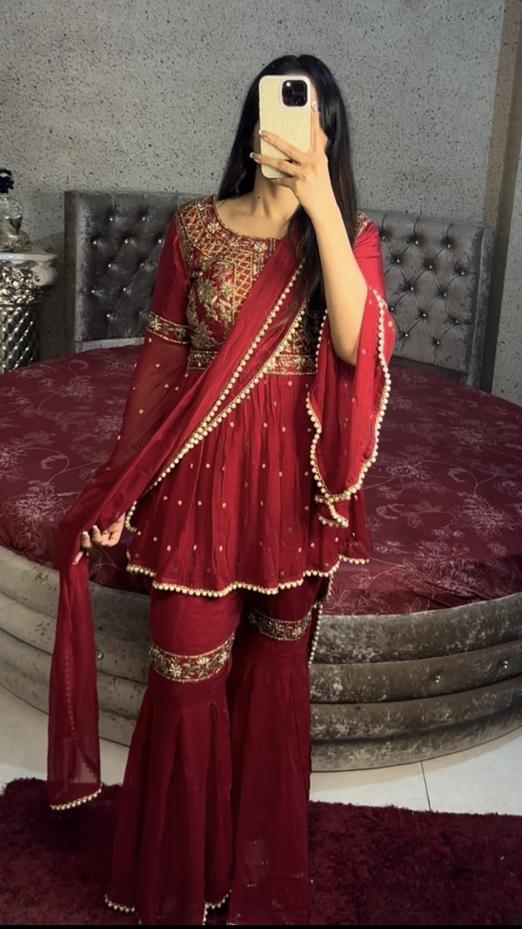 Ruby Red Sharara Suit Set view 2