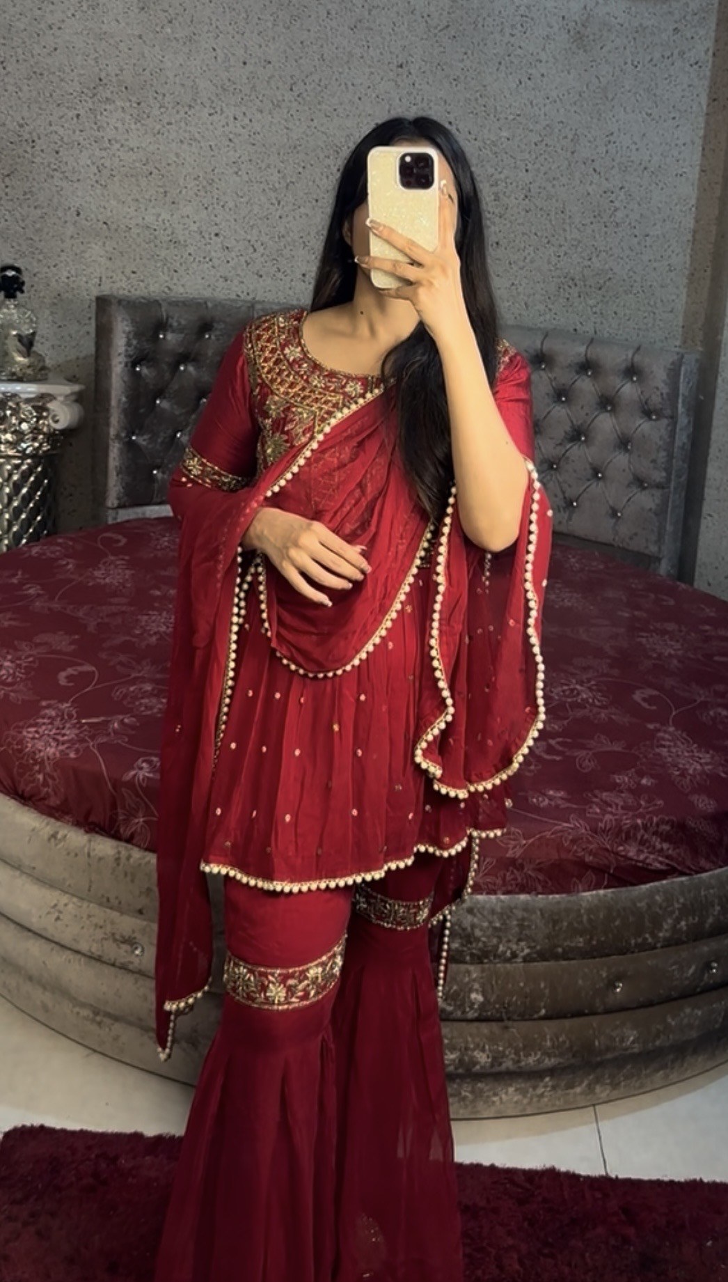 Ruby Red Sharara Suit Set view 3
