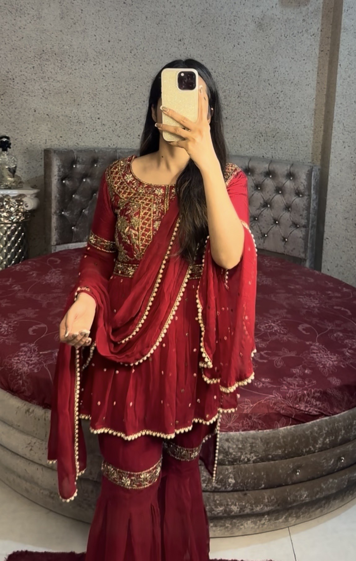 Ruby Red Sharara Suit Set view 4