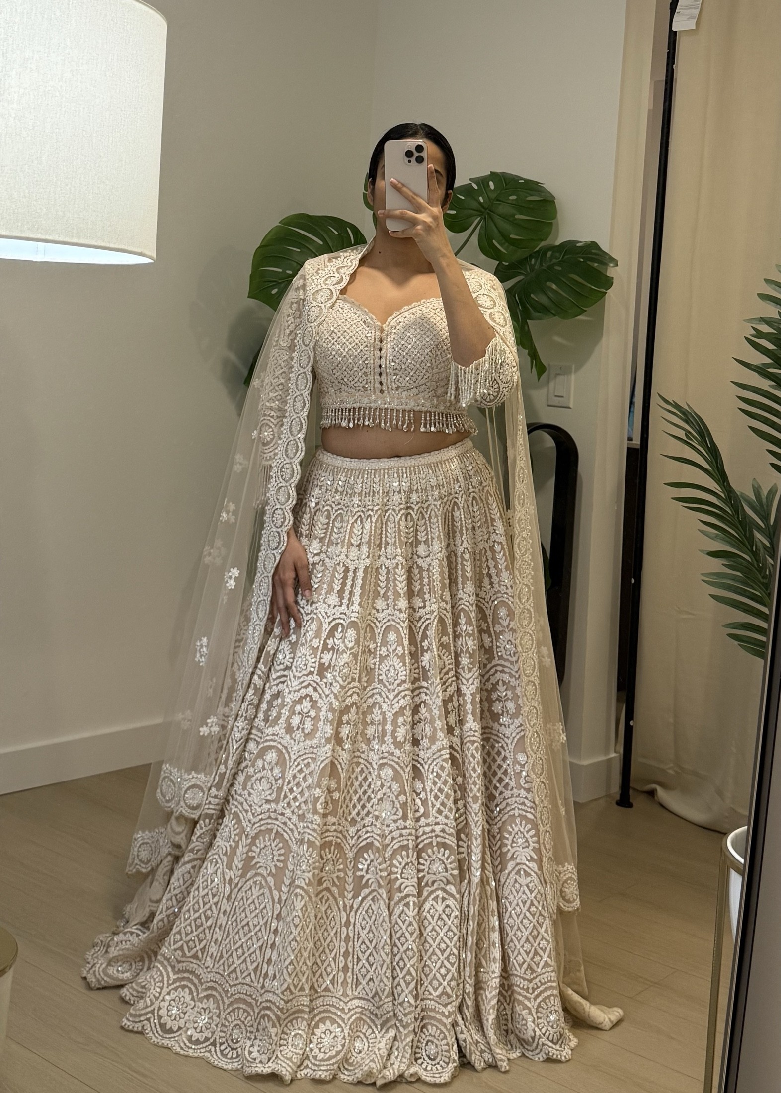 Seema Gujral Nude Cream Dori Lehenga Set view 4